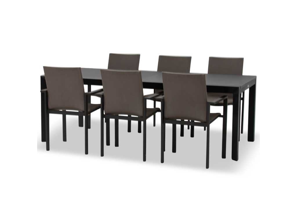 Meubili - Fritz-Mar table 220*100 alu charcoal / glass grey + 6 moorea armchairs
