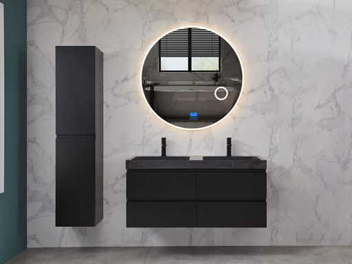 Mawialux Meuble de salle de bain 2 personnes 120cm avec armoire suspendue - noir mat