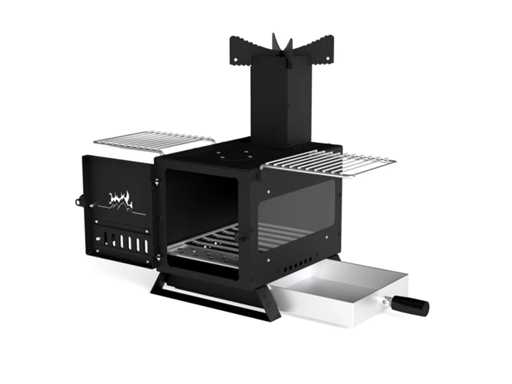 Draagbare houtovenoven met pan en grill voor kamperen