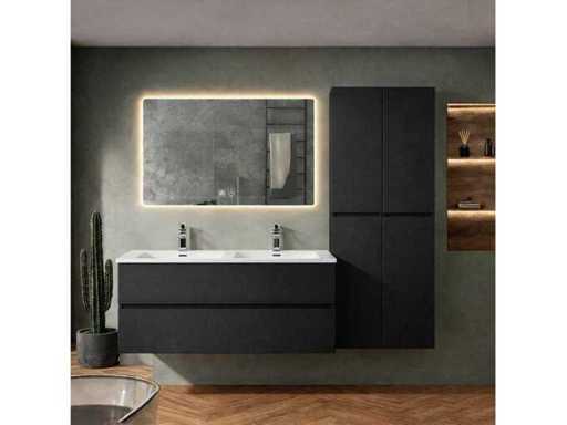 Ensemble de meubles de salle de bain 120 cm Meuble de base Lavabo Miroir LED Colonne d’armoire Noir mat