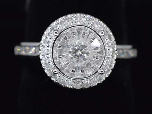 White gold entourage ring with diamonds