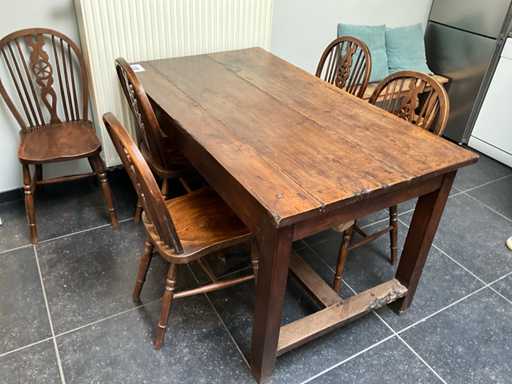 Antieke Eiken Tafel met stoelen