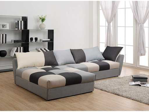 Canapé d'angle convertible en tissu  - Gris - Angle gauche

