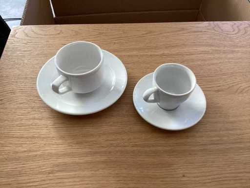 Taza y plato 16 veces, taza y platillo de espresso 8 veces, 10 tazas adicionales de espresso, blanca, mezcla con caja
