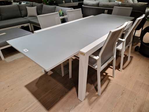 Table de jardin Prestige Alu Garden Blanche Lisbonne 152-228 x 90 cm Extensible 