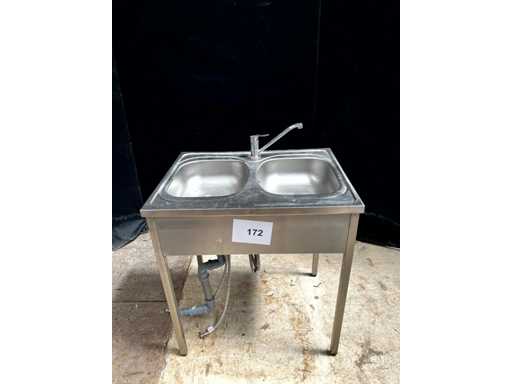 Évier autoportant à double cuve en acier inoxydable