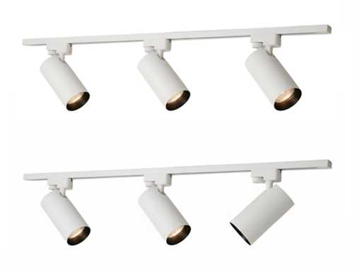 2-Meter-Schienensystem mit 6 Stück Schienen-Spot GU10, Befestigung mit Ring (2x)