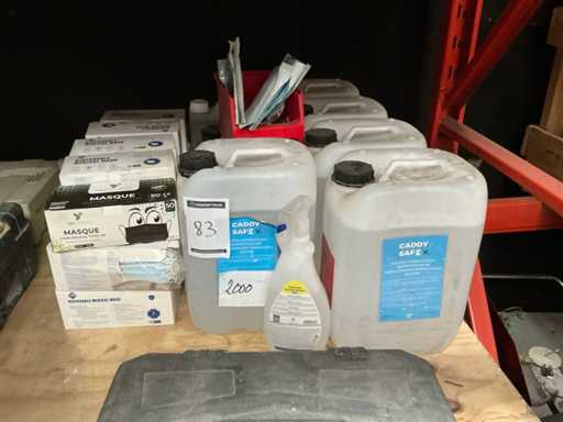 Batch of hand sanitizer and mouth masks