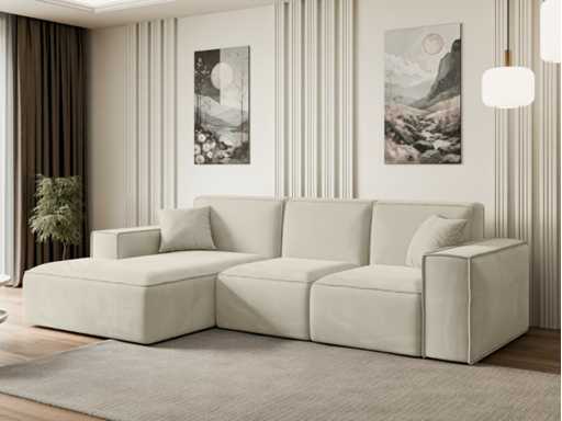 Fixed left corner sofa - cream velvet