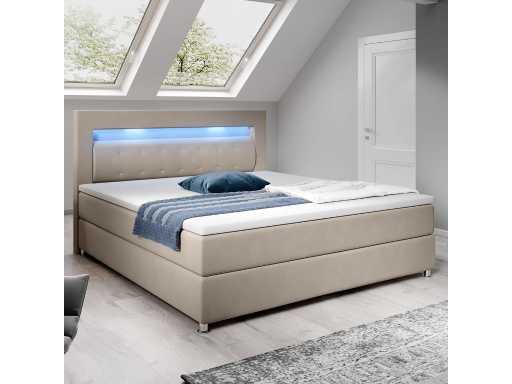 Lit boxspring  120 x 200 cm — Lit SimpLe avec éclairage lED, surmatelas et Matelas à Ressorts Bonell