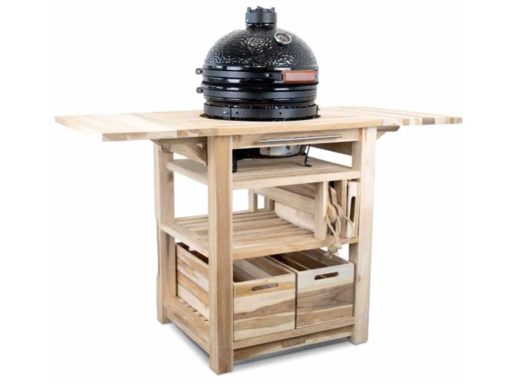 Kamado/Table de barbecue en bois de teck Ø41 cm
