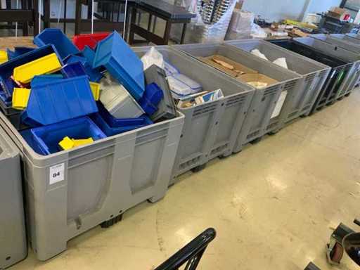 Warehouse bins and laboratory glassware