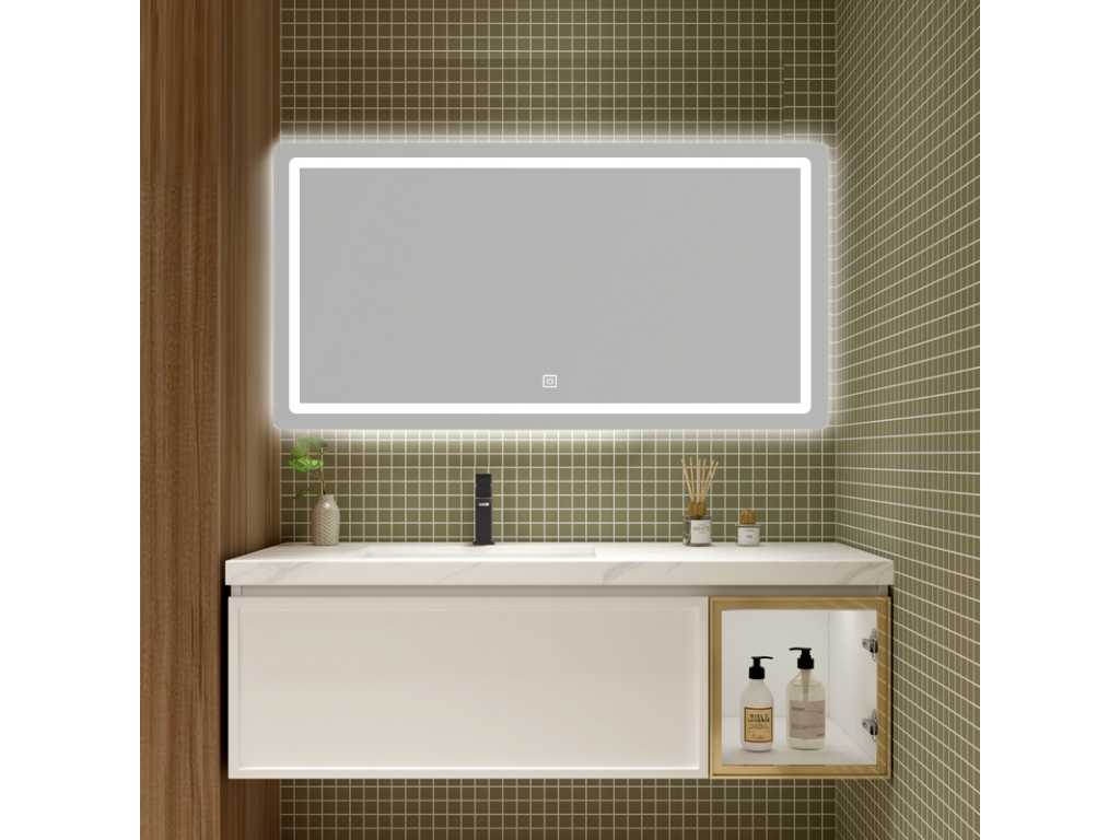 Meuble de salle de bain 1 personne 120 cm blanc - Robinet inclus