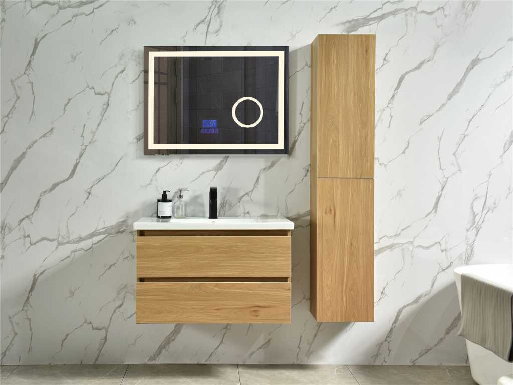Meuble de salle de bain E chêne naturel 80 cm Miroir Bluetooth