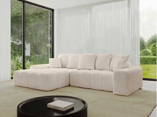 Canapé d'anglle gauche convertible - tissu corde beige