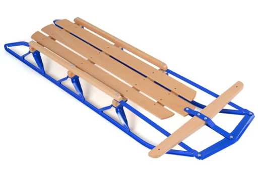 Directionele slee van staal en hout met blauw handvat