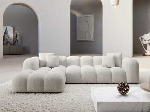 Canapé d'angle gauche - tissu structuré blanc