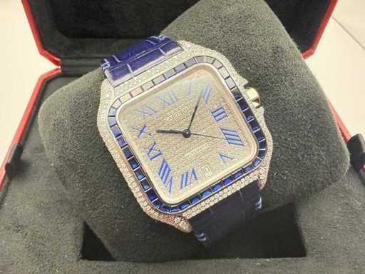 Cartier Santos "Large" | ICEED Out Naturel Diamonds | Blau