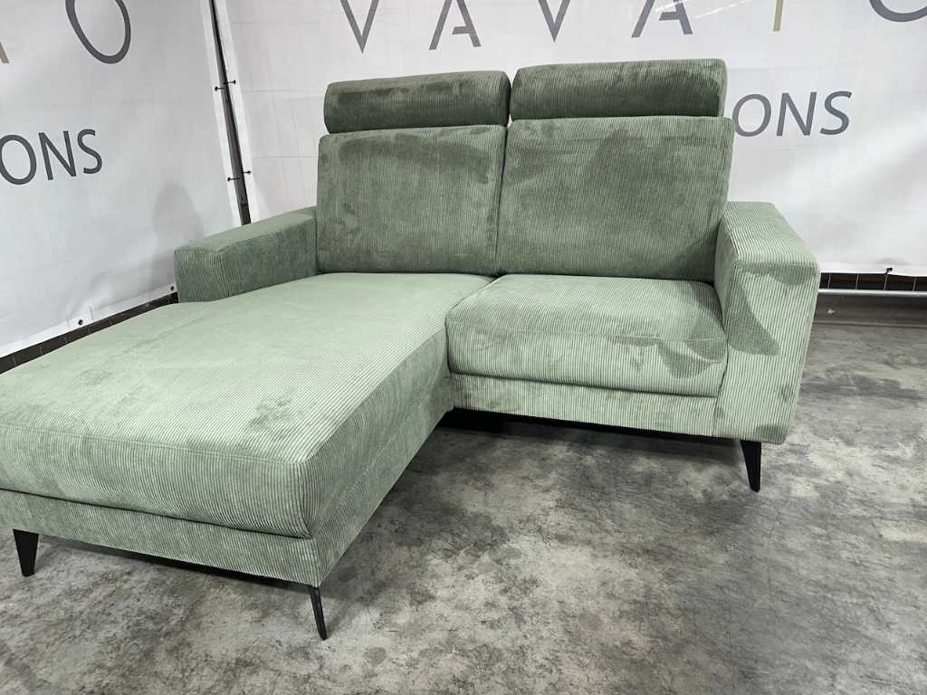 Hjort Knudsen - Corner sofa with lounge, green corduroy, black metal legs