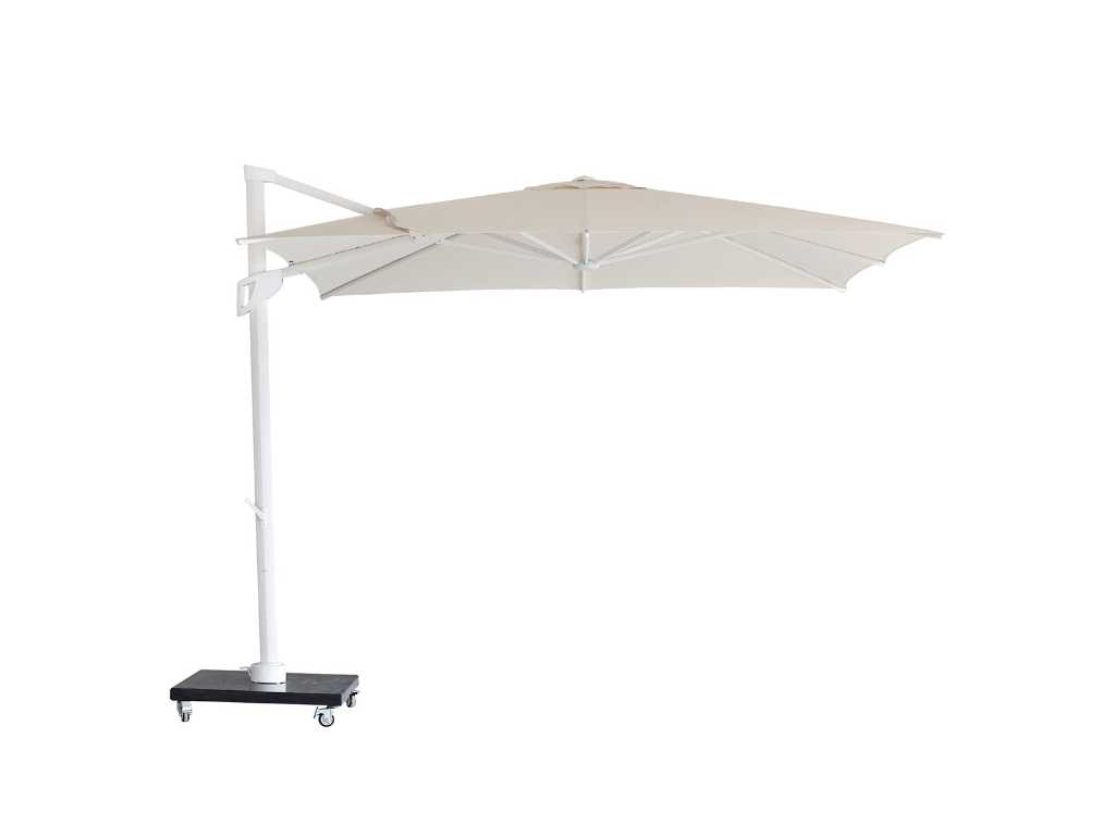 1x Floating parasol 3m - Alu white frame - Cream + Base