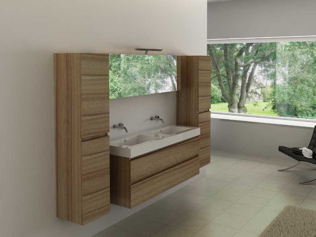 Meuble de salle de bain pour 2 personnes 140 cm décor bois - Robinetterie incluse