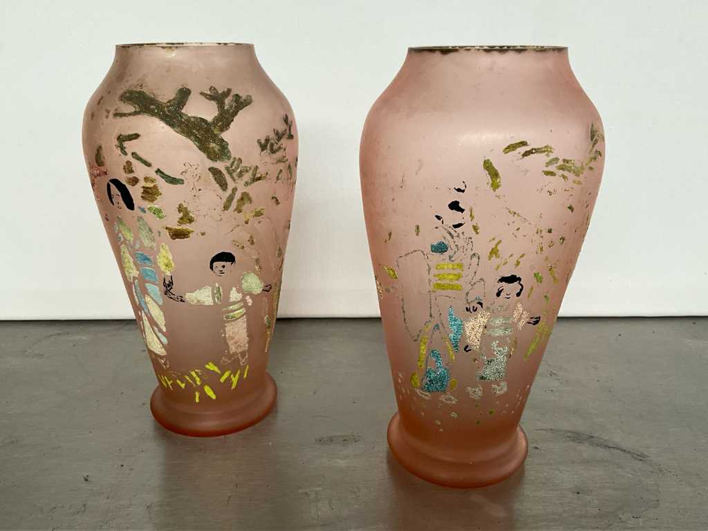 2 Antique Assorted Oriental Glass Vases