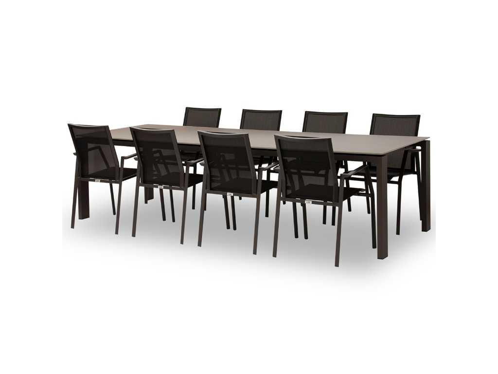 Furniture - Fritz-Mar table 280*100 alu charcoal / glass grey + 8 moorea armchairs