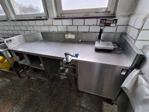   Stainless steel work table KRONEN with backsplash + can opener + scales