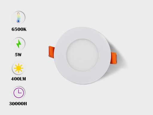 25 x panel LED – okrągły wpuszczany – 5W – 6500K, zimnobiały – IP20