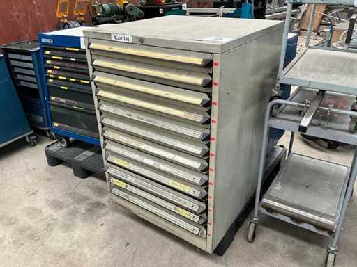 Metal workshop chest of drawers containing FESTO parts