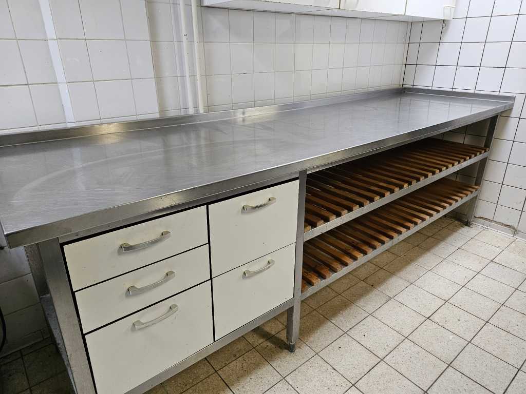 Stainless steel work table 280cm