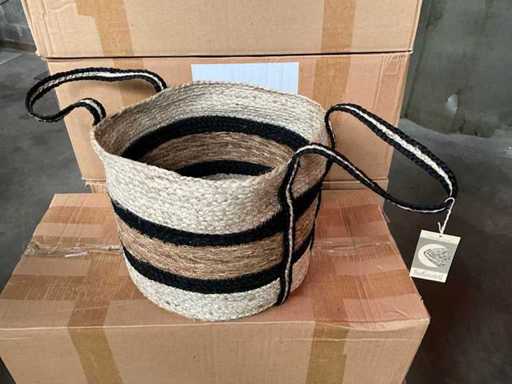 Fair Trade mand beige/zwart jute-hogla +/- Ø35 x 28 cm hoog (15x)