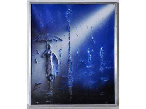 Onleesbaar signatuur - Paris - Mixed media op doek - 50x60 cm - 1982