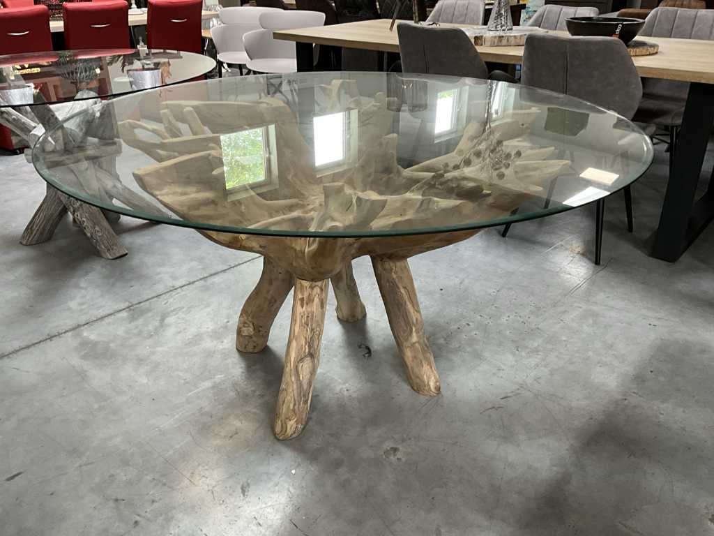 Dining room table with teak base