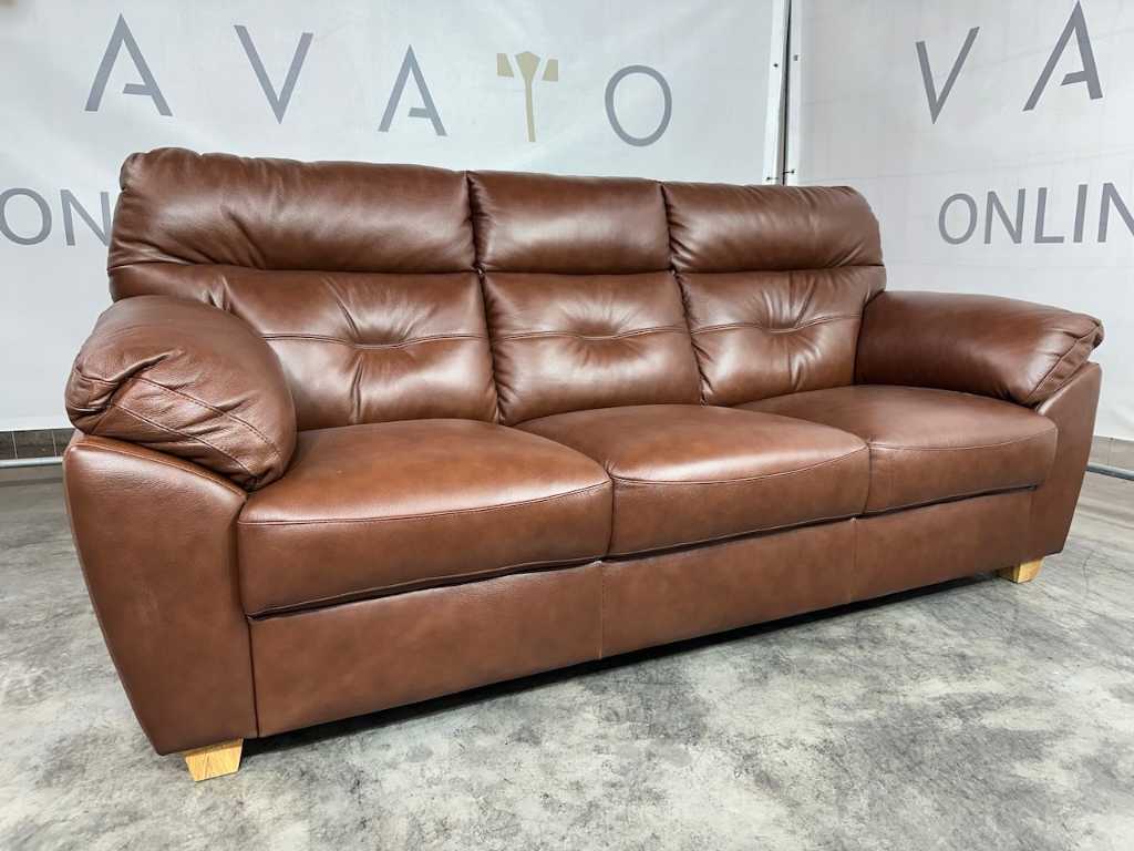 Hjort Knudsen - 3 seater sofa, brown leather, wooden legs