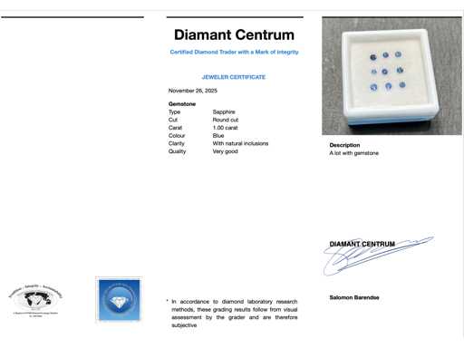 Saffier 1.00 carat ronde natuurlijke saffieren hoge kwaliteit