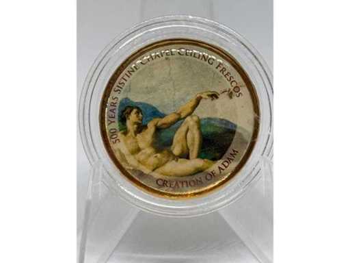 Plaqués or et colorisés 2 euros – Vatican – 500 ans de chapelle Sixtine Fresques du plafond – Création d’Adam