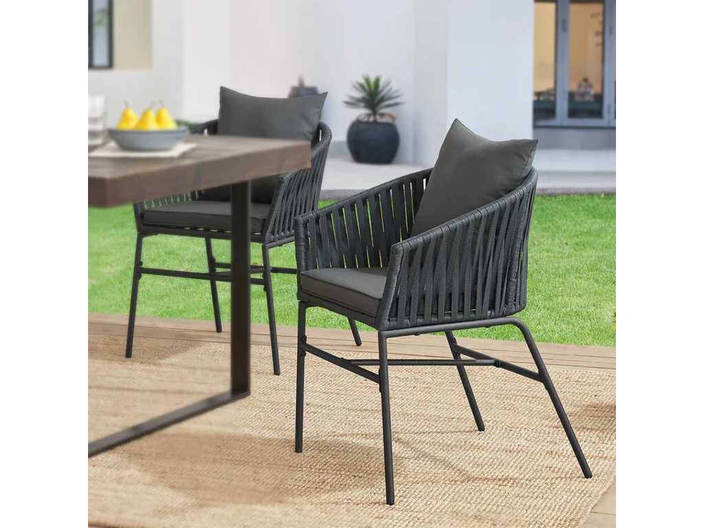 8 x Chaises de jardin avec filet en corde – y compris coussins