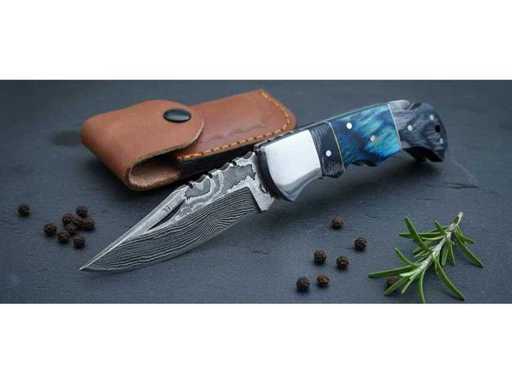 Damascus Pocket Knife / Damascus Folding Knife, Micarta Handle