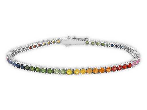 Magnifieke luxe natuurlijke meerkleurige saffierarmband 5,20 karaat in 18 karaat witgoud