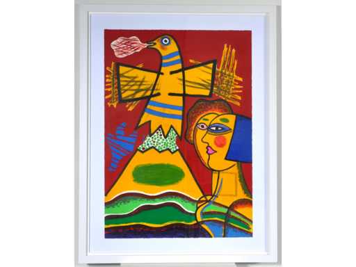 Corneille - Le grand oiseau au dessus du Mont Fuji - sérigraphie - 141x109 cm