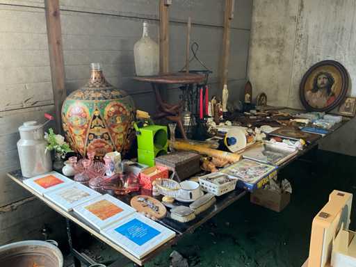 Lot of various antique items Cabinet