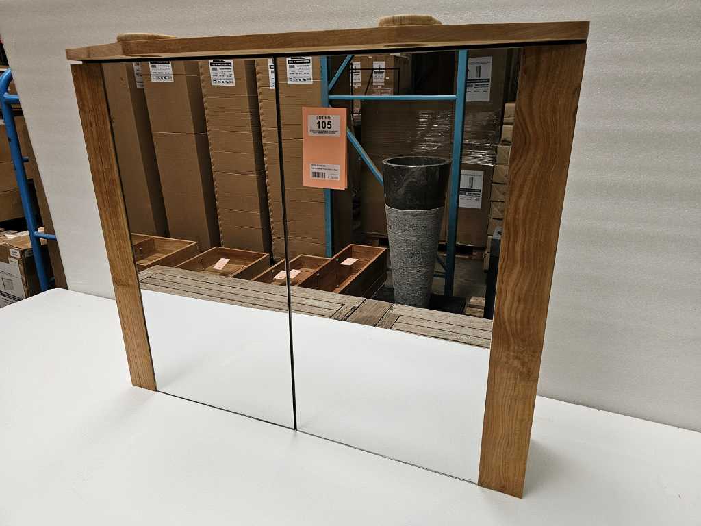 Essential Teak Mirror Cabinet Rome 90 x 70cm with 2 Doors