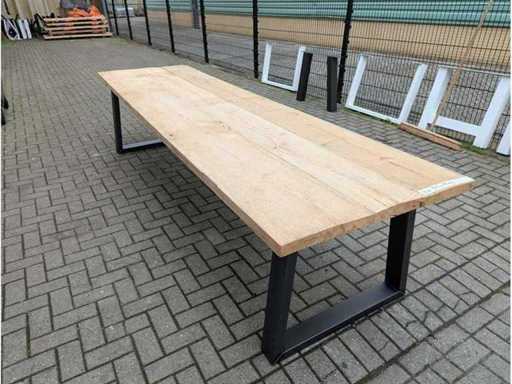 Garden table mega. Rustic Pine. 340 x 95 x 76cm. Metal trapezoidal base.