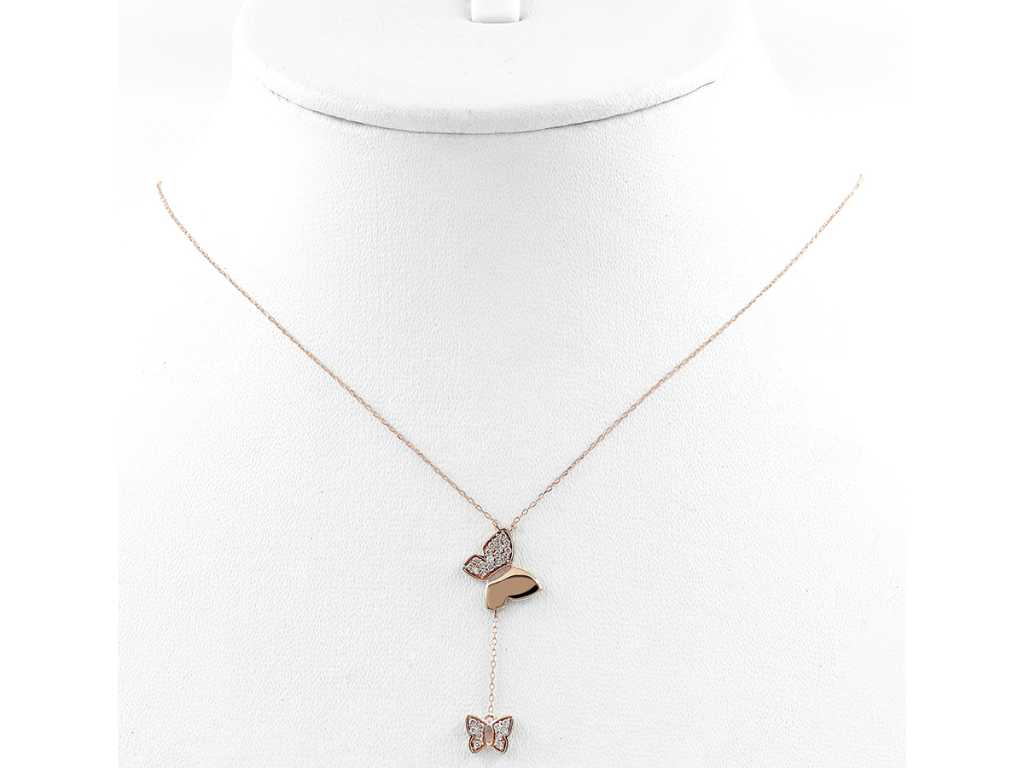 14 KT Rosé gouden Ketting met Hanger Met Natuurlijke Diamanten