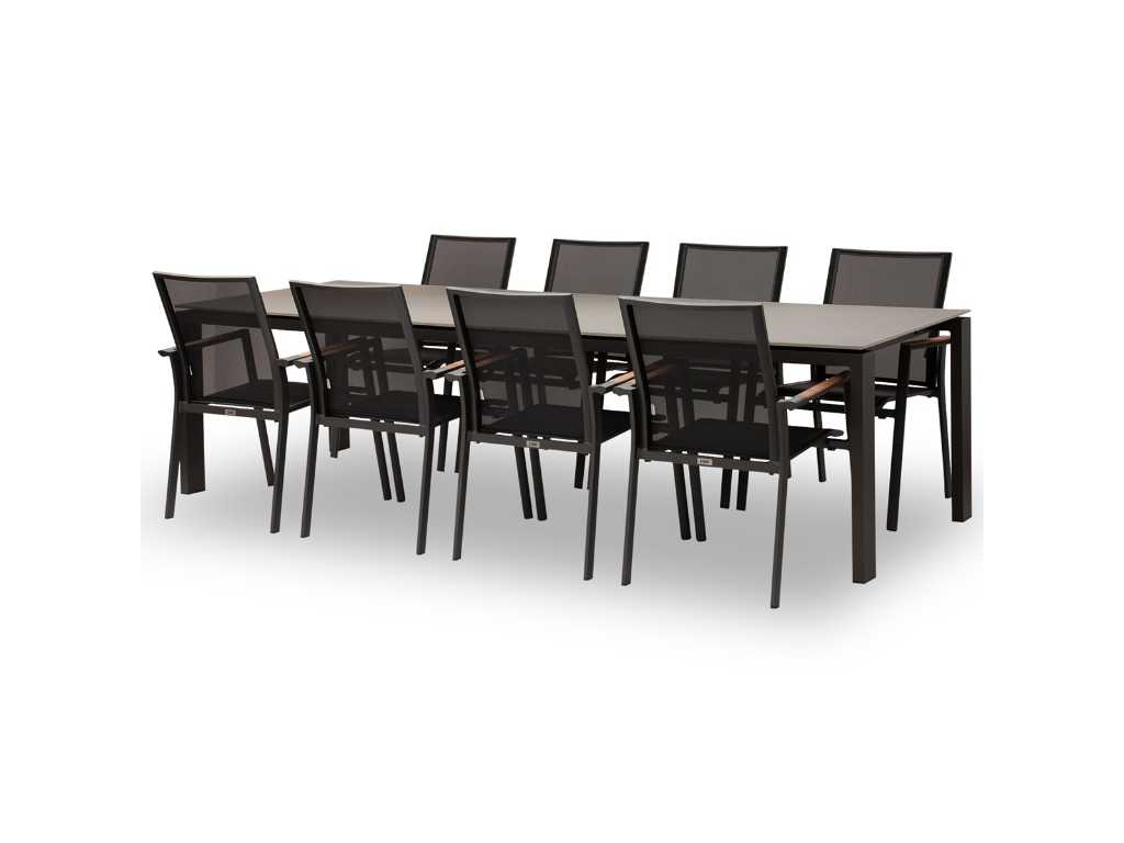 Furniture - Fritz-Mar table 280*100 alu charcoal / glass grey + 8 lucile armchairs
