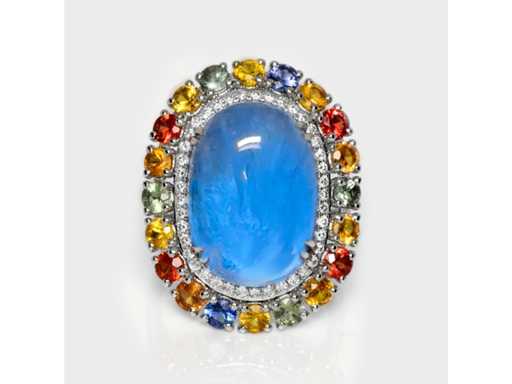 Prachtige ontwerpring Natuurlijke Berly Intense Blauw 19,29 karaat