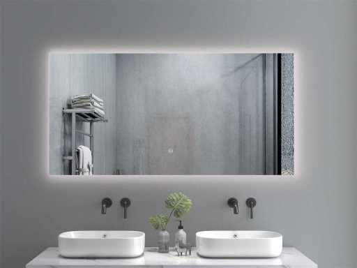 Wiesbaden - Carré - Miroir de salle de bain avec éclairage LED et chauffage - 3 modes LED - Sans condensation - Médimable - Miroir rectangulaire 120x60 cm