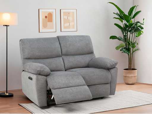 Canapé 2 places électrique avec alimentation secteur USB - tissu anthracite