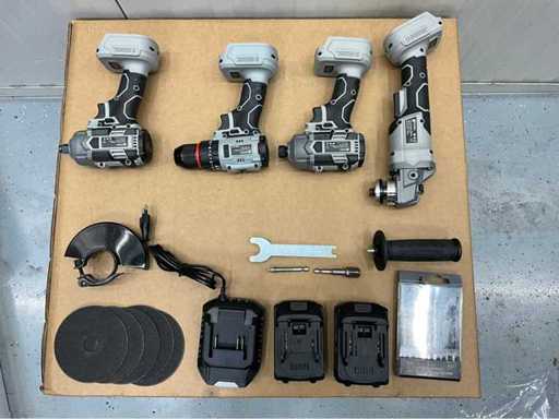 Stahlgruppe - Powertool Set, schroefmachine, boormachine, slagmoersleutel, haakse slijper, 2 accu’s  